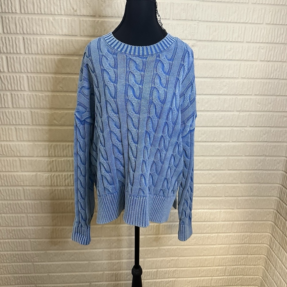Beach Riot Callie Sweater Denim Daze Chunky Cable Knit Ribbed Sz M Cotton